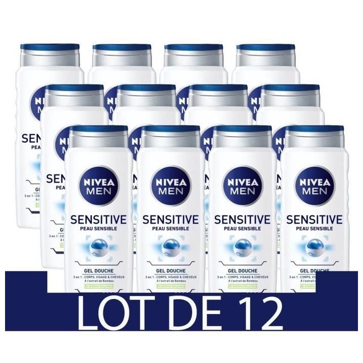 NIVEA Gel Douche Sensitive - 500ml - Lot de 12