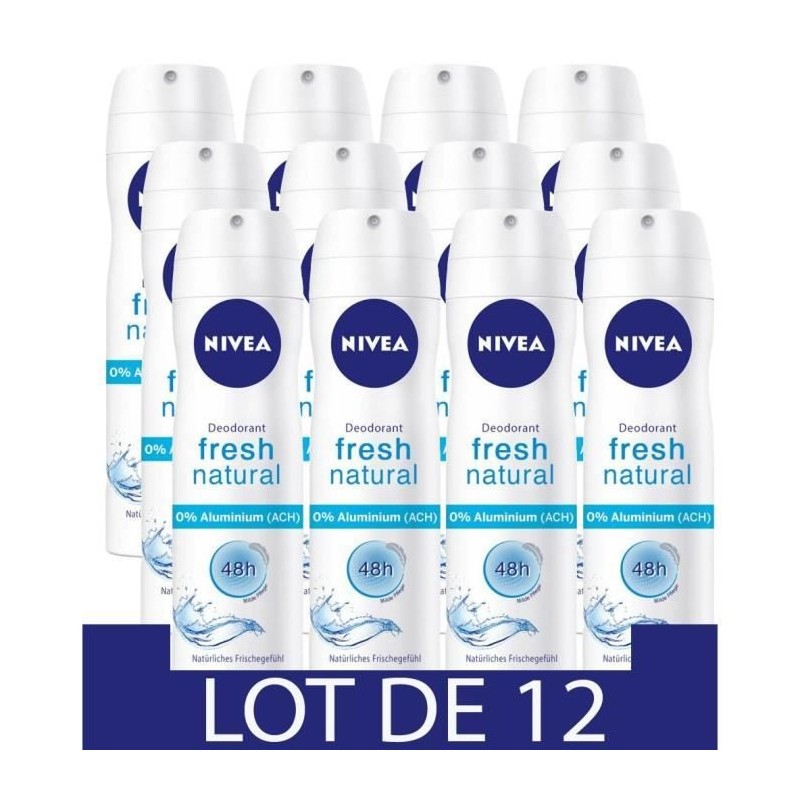 NIVEA Déodorant Atomiseur Féminin Fresh Natural 0% - 150ml - Lot de 12