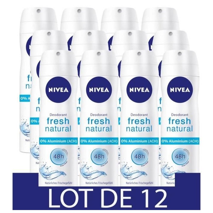 NIVEA Déodorant Atomiseur Féminin Fresh Natural 0% - 150ml - Lot de