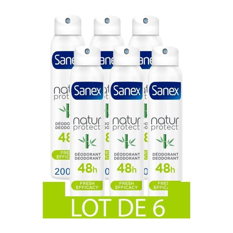 [Lot de 6] SANEX Déodorants naturels Natur Protect Fresh efficacité 48h Bambou spray - 200 ml