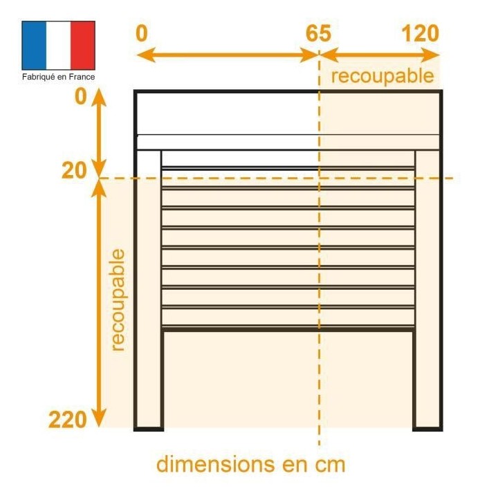 Volet roulant H220 cm x L120 cm PVC recoupable en largeur et hauteur -