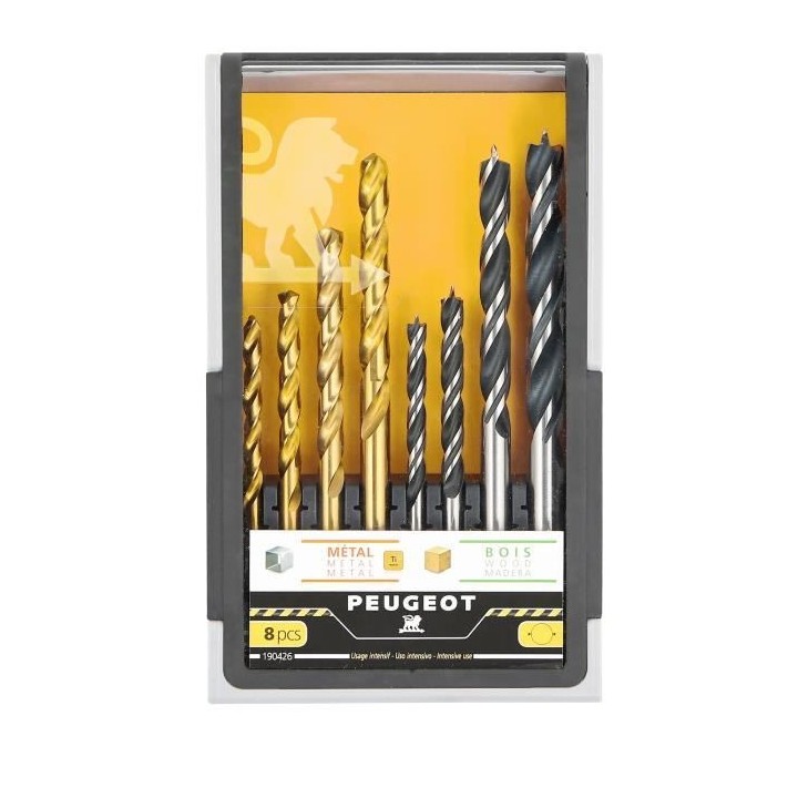 PEUGEOT Coffret mixte bois métal perçage - 8 pieces - Usage intensif