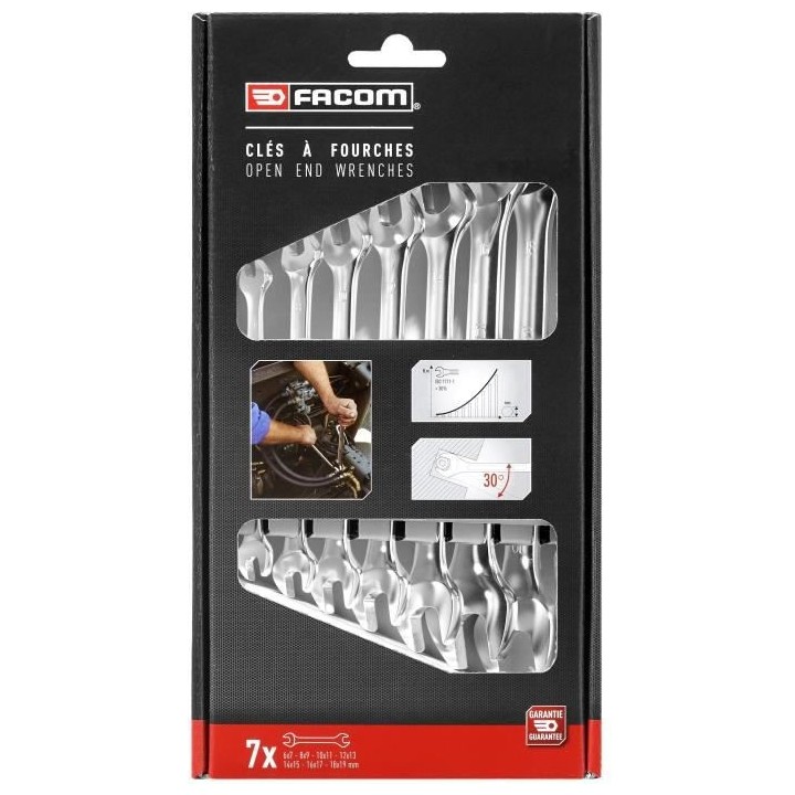 Coffret de 7 Clés a Fourches FACOM - 44.J7PB - 2 ouvertures par clé