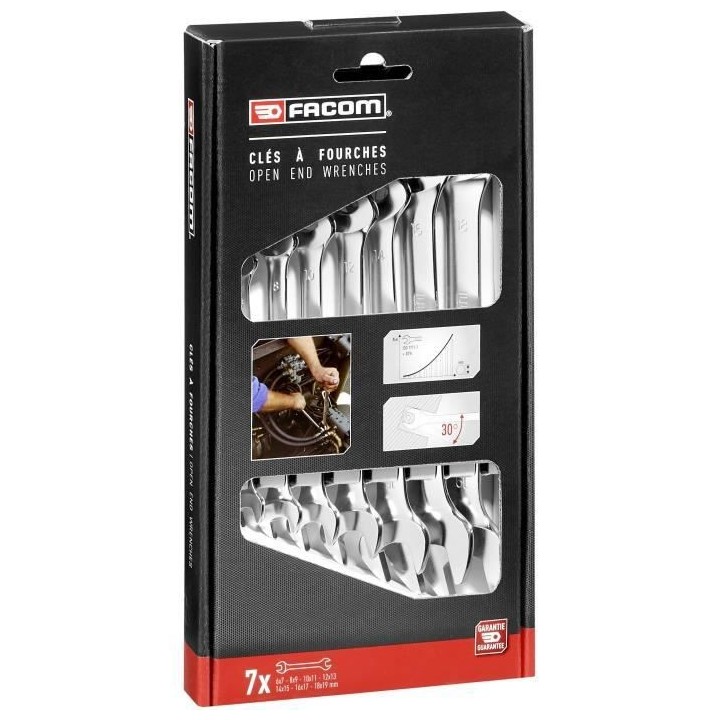 Coffret de 7 Clés a Fourches FACOM - 44.J7PB - 2 ouvertures par clé