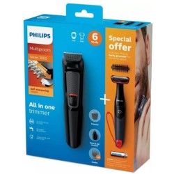 PHILIPS MG3710/85 - Tondeuse multifonctions 6 en 1 visage + une tondeuse nez-oreilles - 60 minutes d'autonomie