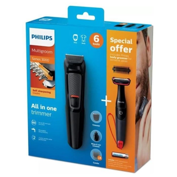 PHILIPS MG3710/85 - Tondeuse multifonctions 6 en 1 visage + une tondeu