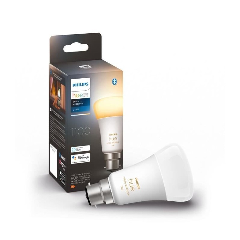 PHILIPS Hue White Ambiance - Ampoule LED connectée B22 équivalent 75W - Compatible Bluetooth