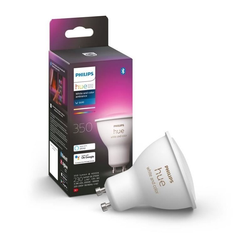 PHILIPS Hue Connectée White & Color Ambiance - Ampoule LED GU10 - Compatible Bluetooth