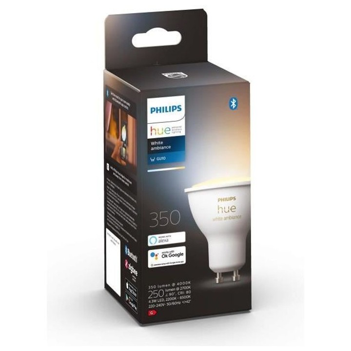 PHILIPS Hue White Ambiance - Ampoule LED connectée GU10 - Compatible