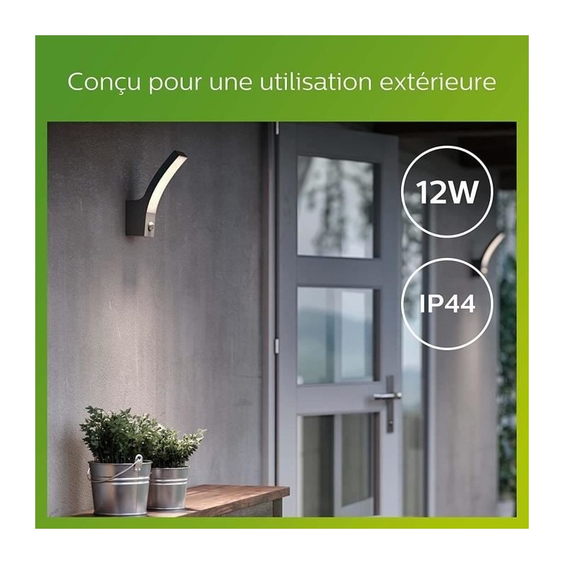 PHILIPS Applique murale SPLAY - 12W - Détection infrarouge - Anthracite