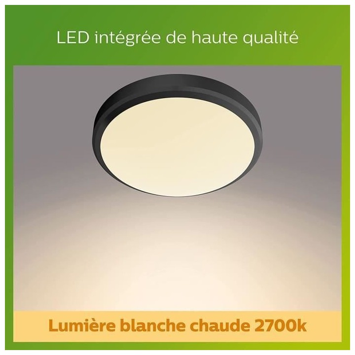 PHILIPS Plafonnier DORIS - 6W - 2700 Kelvin - IP54 - Noir