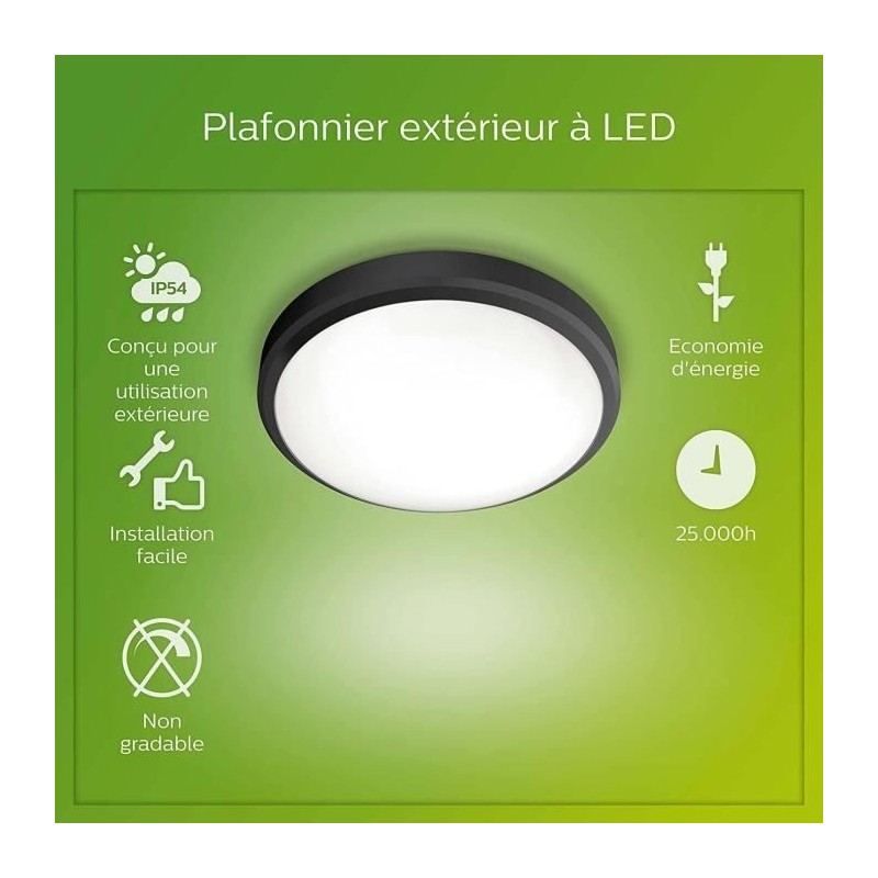 PHILIPS Plafonnier DORIS - 6W - 4000 Kelvin - IP54 - Noir