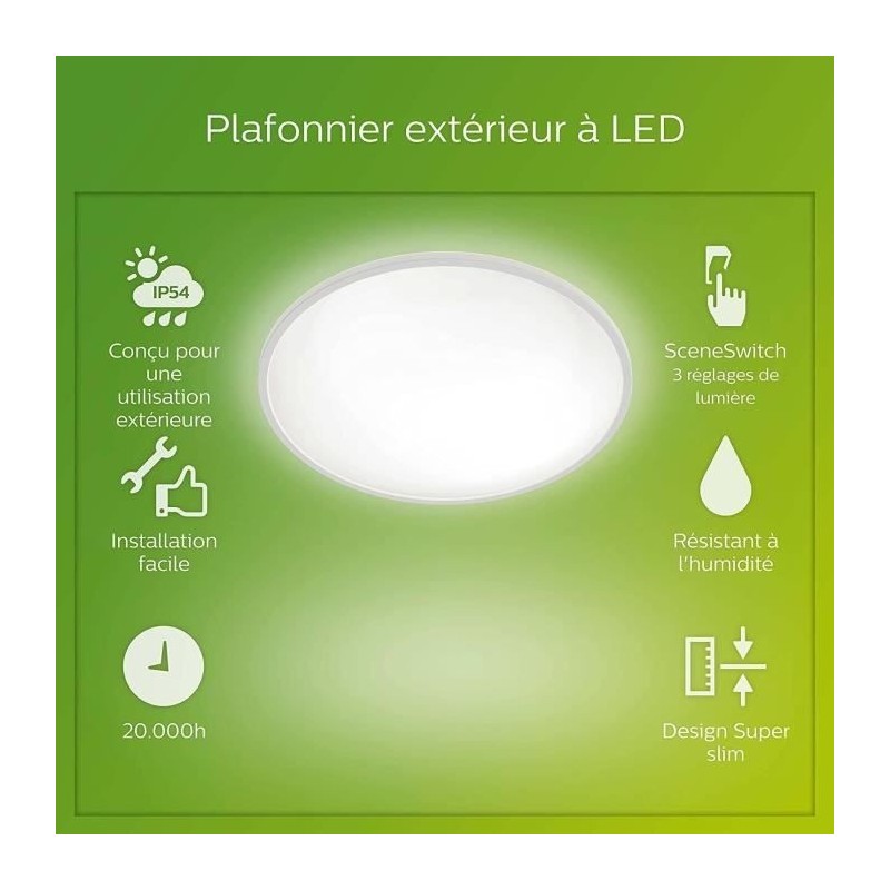 PHILIPS Plafonnier LED SUPERSLIM - 15W - Blanc