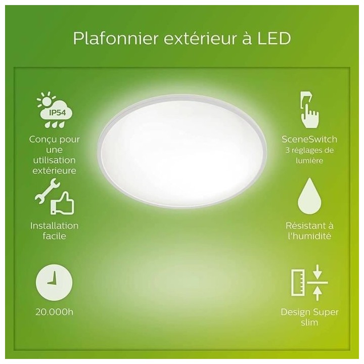 PHILIPS Plafonnier LED SUPERSLIM - 15W - Blanc