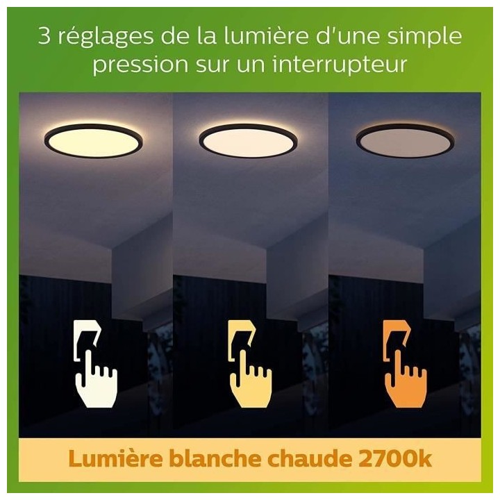 PHILIPS Plafonnier LED SUPERSLIM - 15W - IP54 - Noir