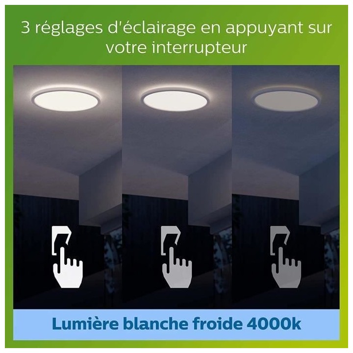 PHILIPS Plafonnier LED SUPERSLIM - 15W - 4000 Kelvin - IP54 - Blanc