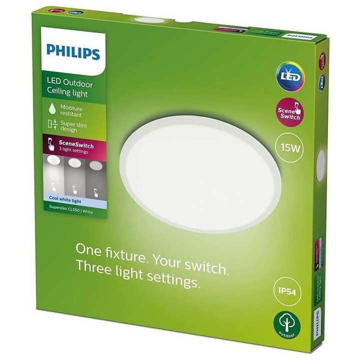 PHILIPS Plafonnier LED SUPERSLIM - 15W - 4000 Kelvin - IP54 - Blanc