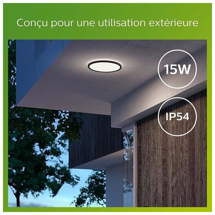 PHILIPS Plafonnier LED SUPERSLIM - 15W - 4000 Kelvin - IP54 - Noir
