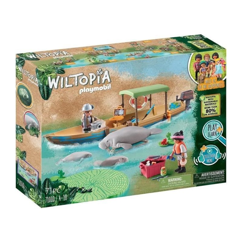 PLAYMOBIL - 71010 - Wiltopia - Pirogue et lamantins - Plus de 80% de matériaux recyclés ou biosourcés