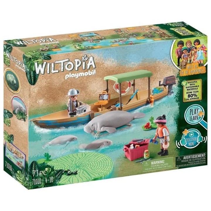 PLAYMOBIL - 71010 - Wiltopia - Pirogue et lamantins - Plus de 80% de m