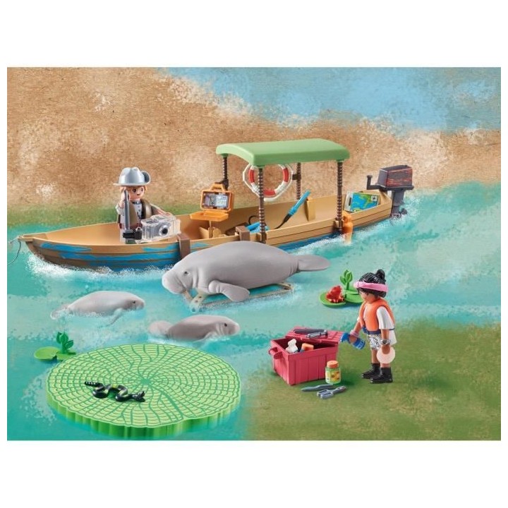PLAYMOBIL - 71010 - Wiltopia - Pirogue et lamantins - Plus de 80% de m