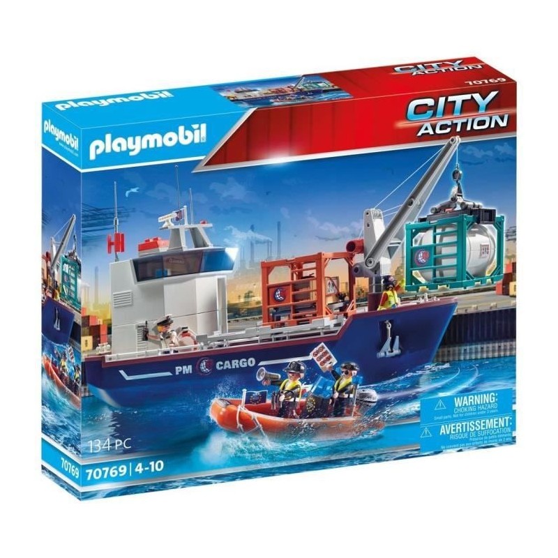 PLAYMOBIL - 70769 - Grand cargo avec bateau de douaniers