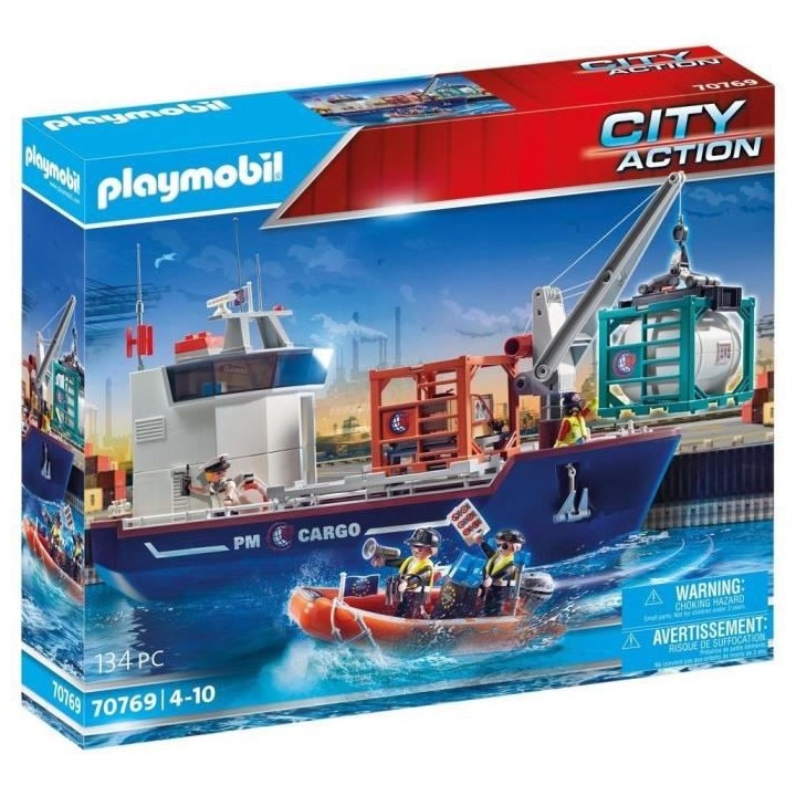 PLAYMOBIL - 70769 - Grand cargo avec bateau de douaniers