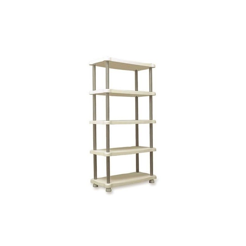 PLASTIKEN Etagere 5 plateaux grande largeur - supporte 30KG par plateau : H 184 x l 88 x profondeur 44cm beige clair et foncé