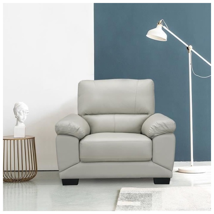 Fauteuil - Cuir et simili gris clair - NEWTON
