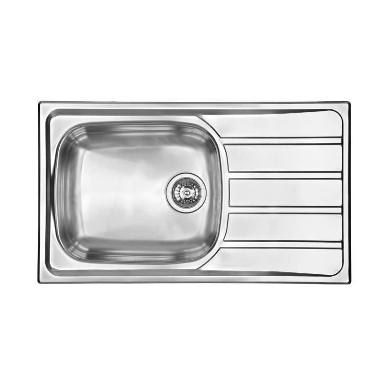 EWI Evier cuisine a encastrer 1 grand bac + 1 égouttoir Quartz - Inox - 86 x 50 cm