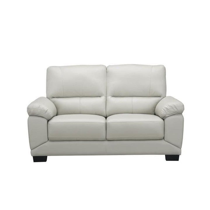 Canapé 2 places - Cuir de vachette et simili gris clair - NEWTON