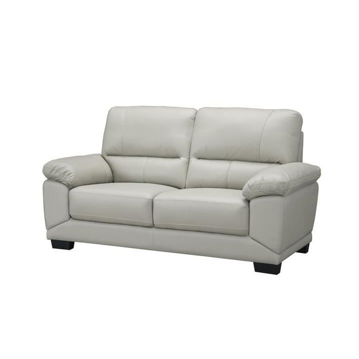 Canapé 2 places - Cuir de vachette et simili gris clair - NEWTON