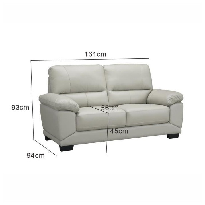 Canapé 2 places - Cuir de vachette et simili gris clair - NEWTON