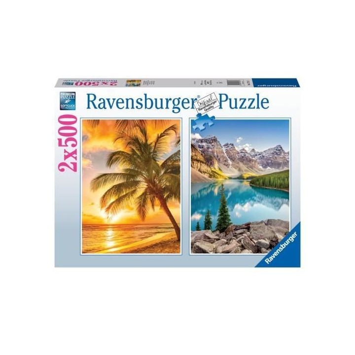Puzzle 2x500 pieces - Plage et montagnes - Puzzle adultes Ravensburger