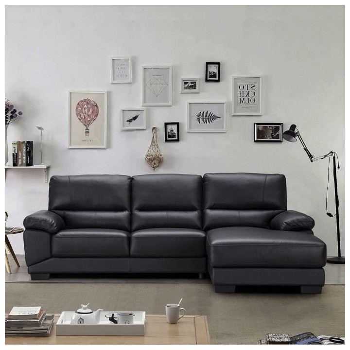 Canapé d'angle droit - Cuir et simili noir - NEWTON
