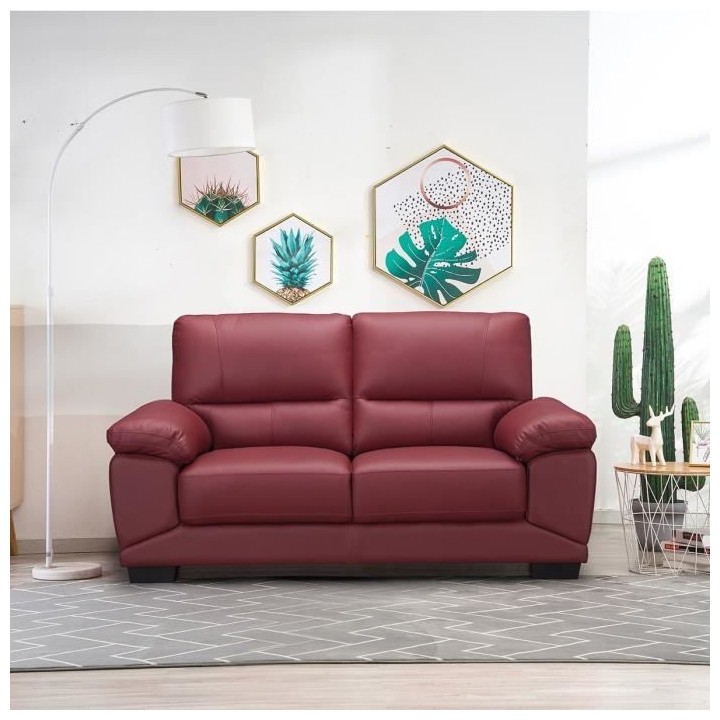 Canapé 2 places - Cuir et simili rouge - NEWTON