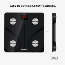 RENPHO OB02720 - Balance Connectée Bluetooth Impédancemetre - 13 indicateurs - Plateforme en verre trempé - Noire