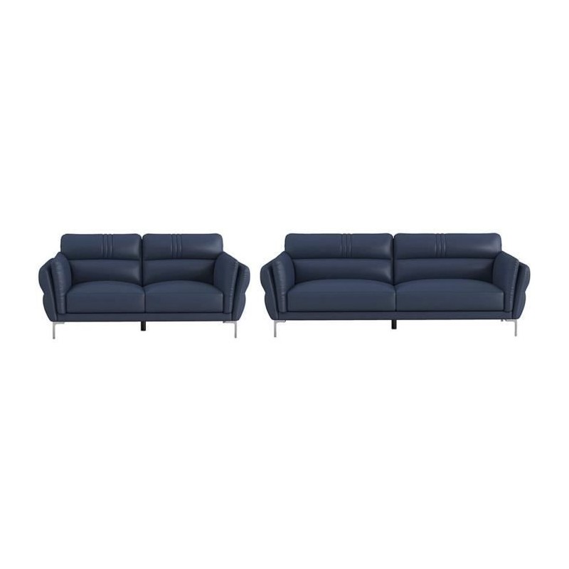 Canapé 2 places fixe et 3 places - Cuir bleu clair - L 170 x P 93 x H 83 cm / L 220 x P 93 x H 83 cm - ORPHEE