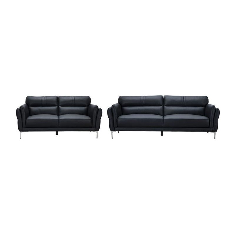 Canapé 2 places fixe et 3 places - Cuir noir - L 170 x P 93 x H 83 cm / L 220 x P 93 x H 83 cm - ORPHEE