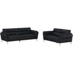 Canapé 2 places fixe et 3 places - Cuir noir - L 170 x P 93 x H 83 cm / L 220 x P 93 x H 83 cm - ORPHEE