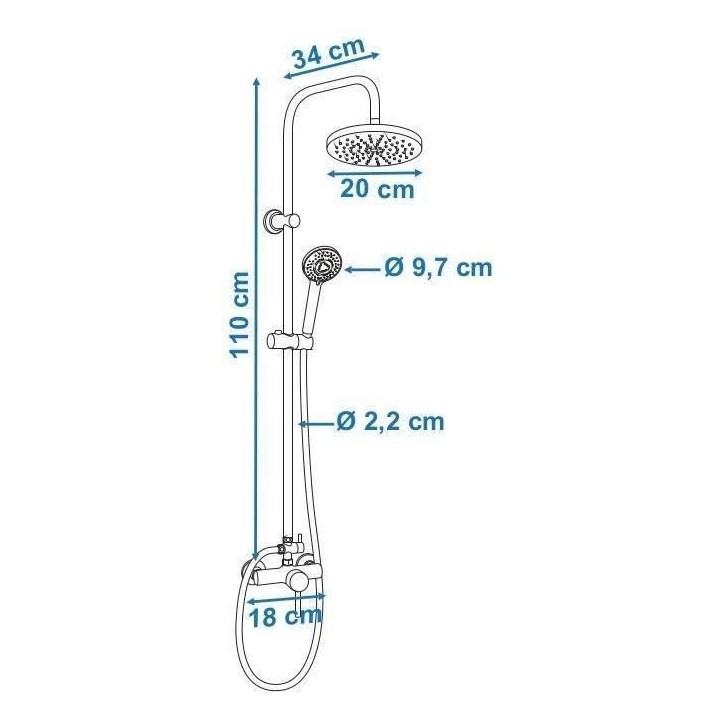 ROUSSEAU Colonne de douche avec robinet mitigeur mécanique Timaru chr