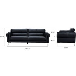 Canapé 2 places fixe et 3 places - Cuir noir - L 170 x P 93 x H 83 cm / L 220 x P 93 x H 83 cm - ORPHEE