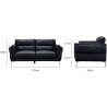 Canapé 2 places fixe et 3 places - Cuir noir - L 170 x P 93 x H 83 cm / L 220 x P 93 x H 83 cm - ORPHEE