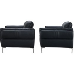 Canapé 2 places fixe et 3 places - Cuir noir - L 170 x P 93 x H 83 cm / L 220 x P 93 x H 83 cm - ORPHEE