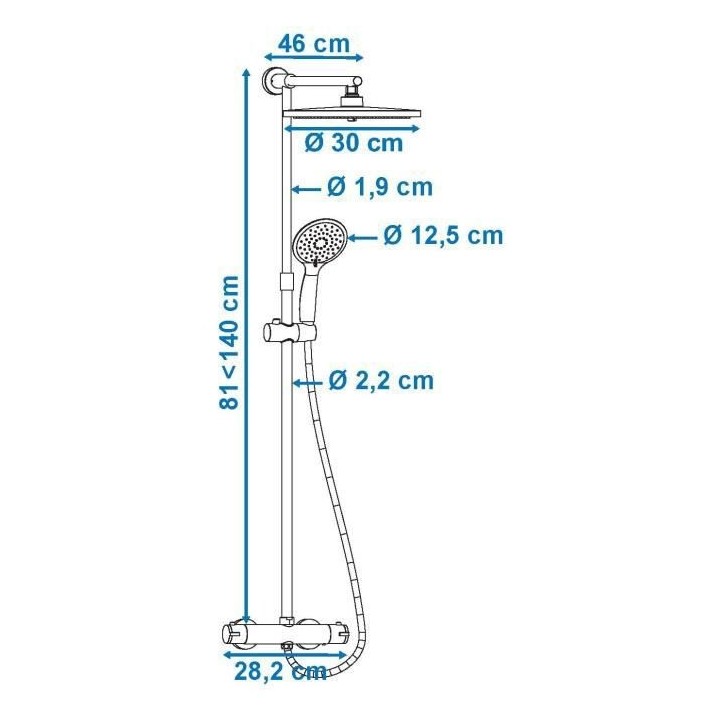 ROUSSEAU Colonne de douche Thermostatique Solano 2 Pomme de tete extra
