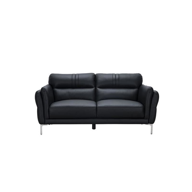 Canapé fixe 2 places - Cuir noir - Contemporain - L 170 x P 93 x H 83 cm - ORPHEE