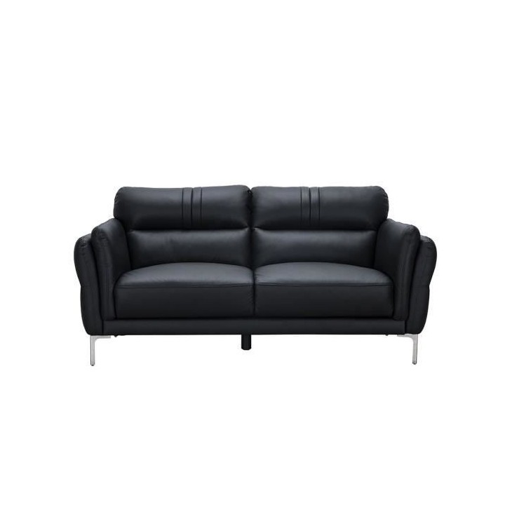 Canapé fixe 2 places - Cuir noir - Contemporain - L 170 x P 93 x H 83