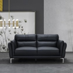 Canapé fixe 2 places - Cuir noir - Contemporain - L 170 x P 93 x H 83 cm - ORPHEE