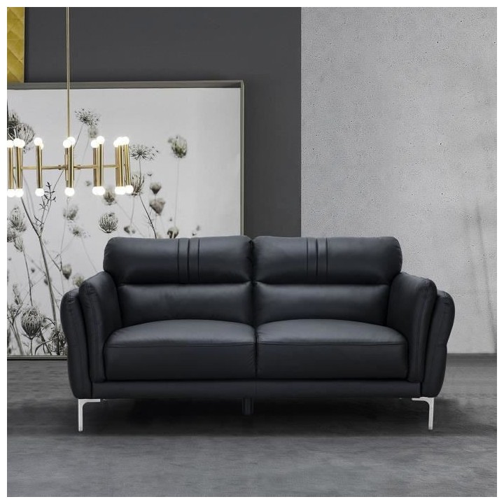 Canapé fixe 2 places - Cuir noir - Contemporain - L 170 x P 93 x H 83
