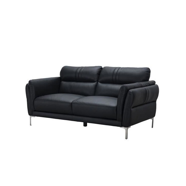 Canapé fixe 2 places - Cuir noir - Contemporain - L 170 x P 93 x H 83